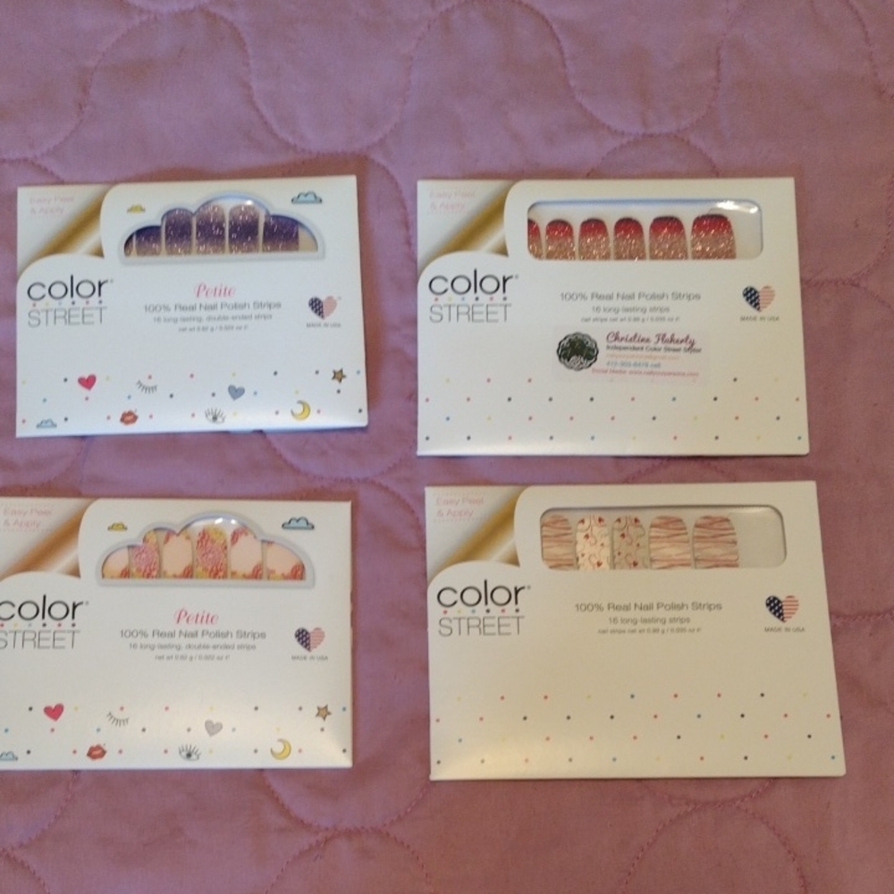 4 Sets of Color Street Petite Nail Polish Strips - Purple, Pink, Gold